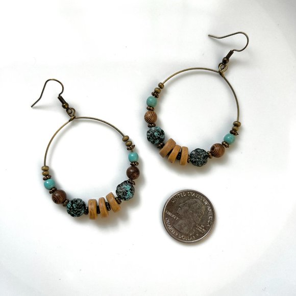 NEW Wooden Charm Bronze Earrings - Picture 2 of 6